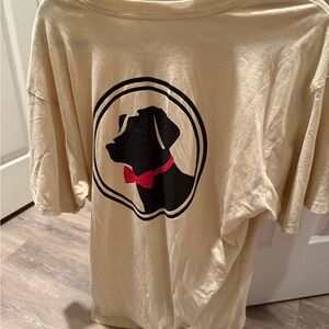 Southern Proper Cream T-Shirt with Black Dog and Red Bow Tie Design